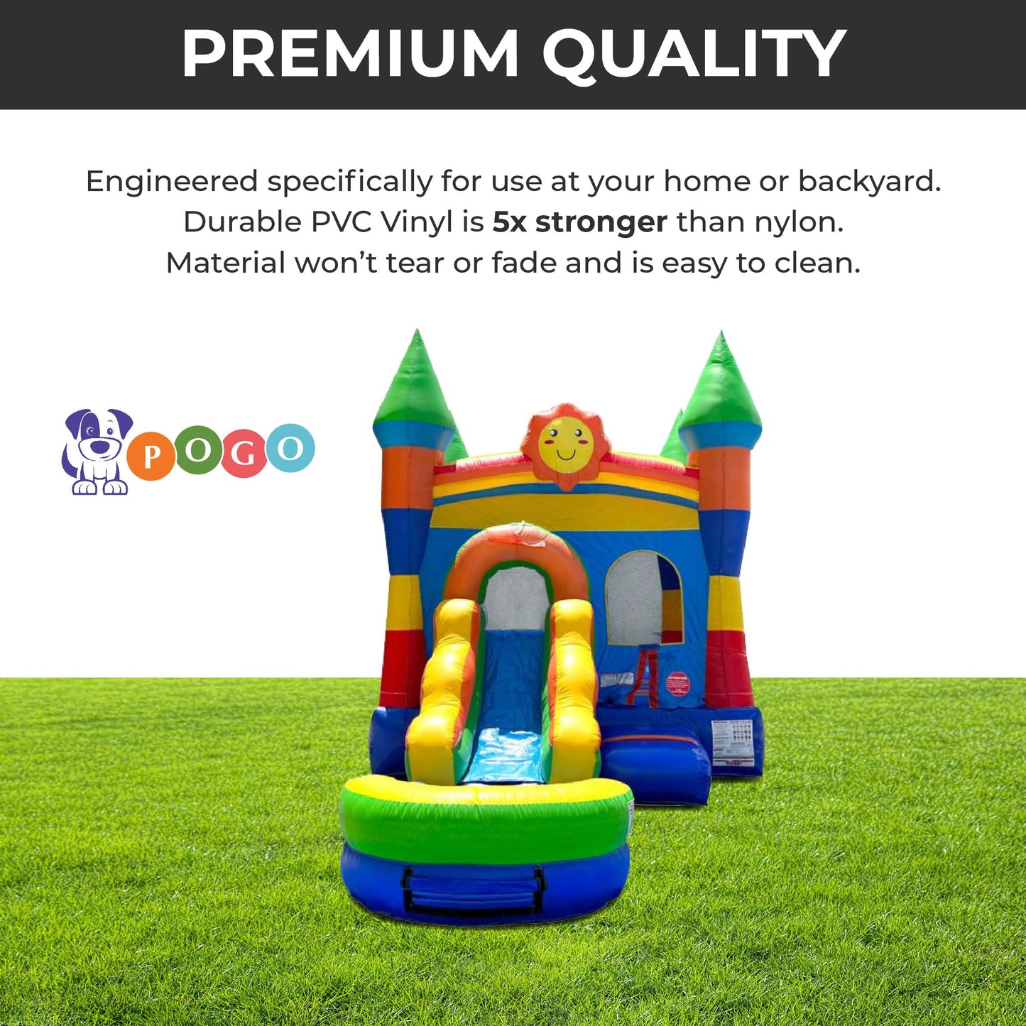 Pogo Bounce House Inflatable Jump Castle Water Slide & Pool, Rainbow Sun