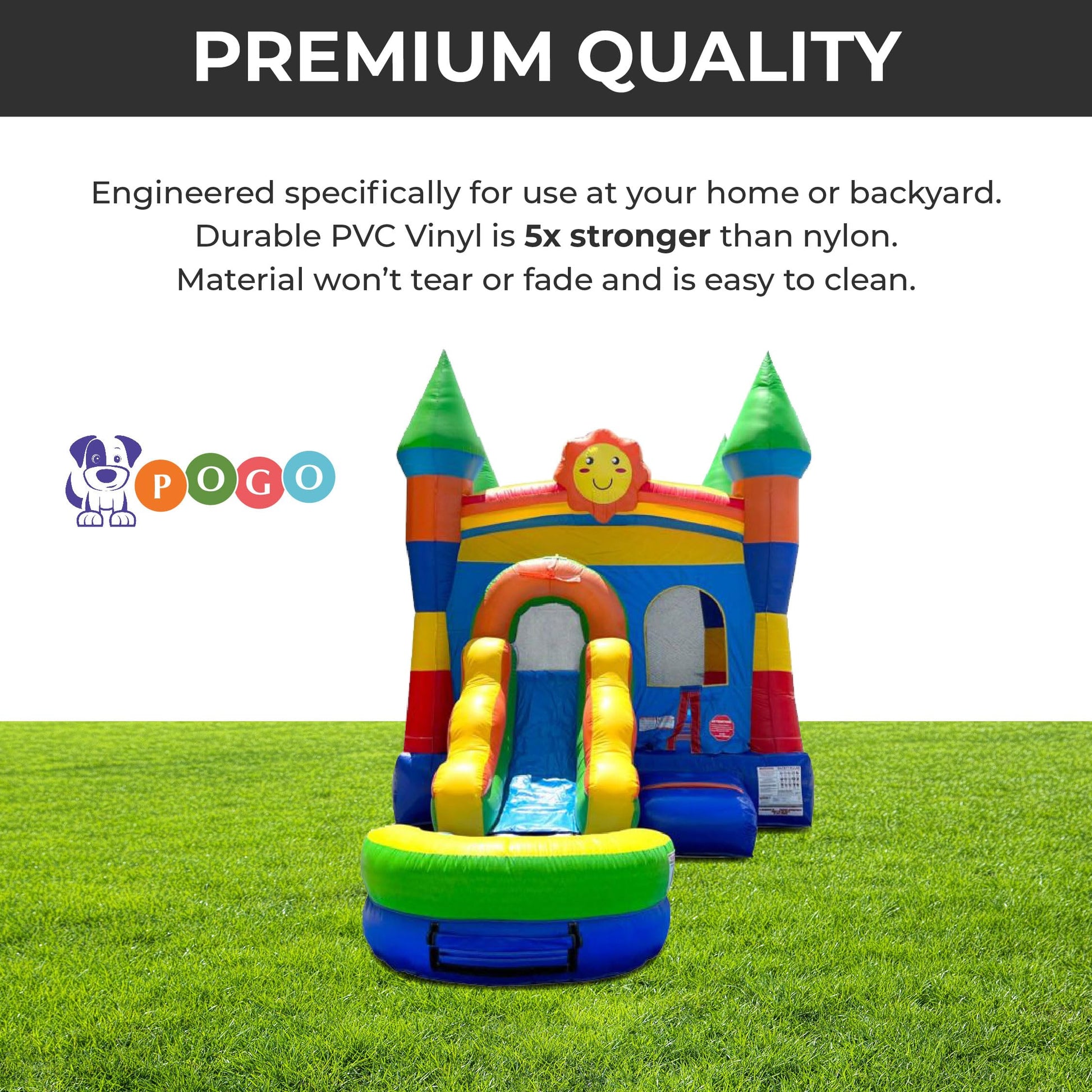 Pogo Bounce House Inflatable Jump Castle Water Slide & Pool, Rainbow Sun