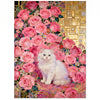 1000 Piece Puzzle for Adults, Elegant White Persian Cat with Pink Roses & Gold Art Nouveau Design, Premium Matte Finish, Thick Blue Cardboard, Perfect
