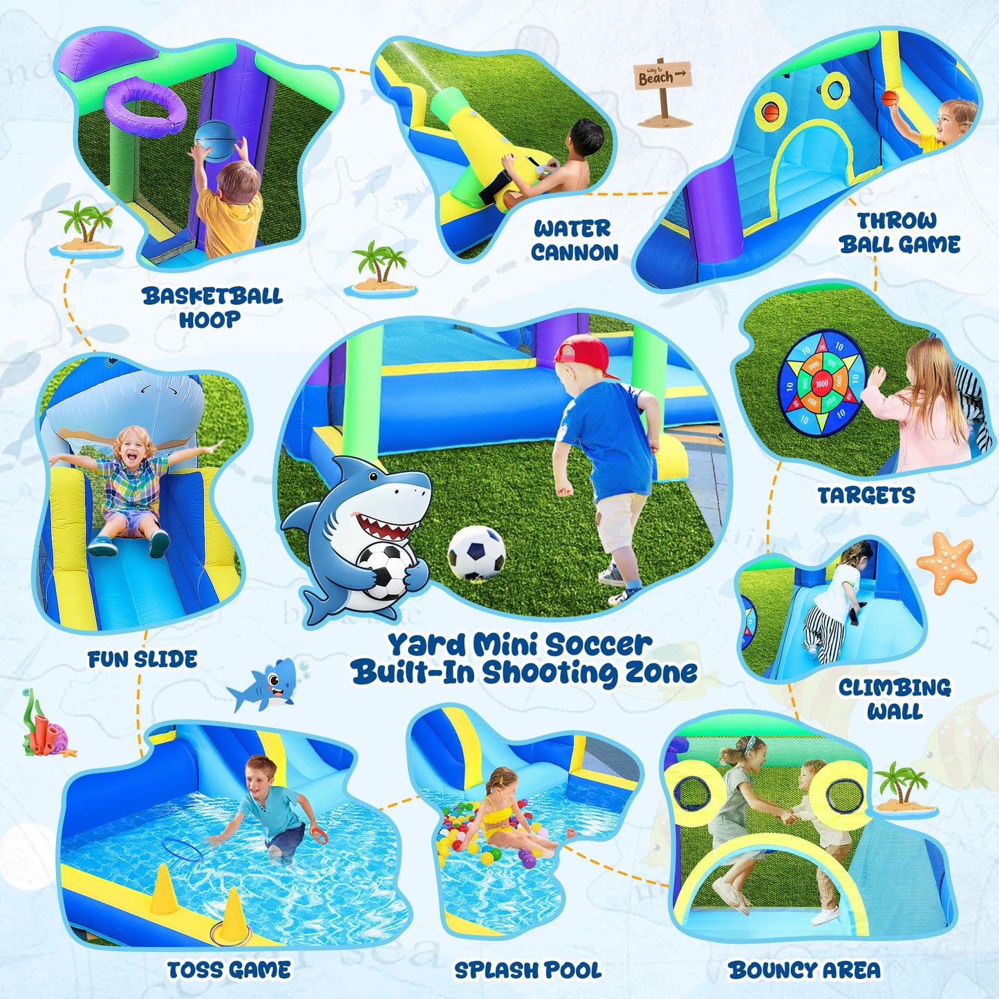 Inflatable Water Slide, 10-in-1 Bounce House with Jumping Area, Splash Pool, Climbing Wall, 13.3x11.3FT Heavy Duty Bouncy Castle for Kids, Outdoor