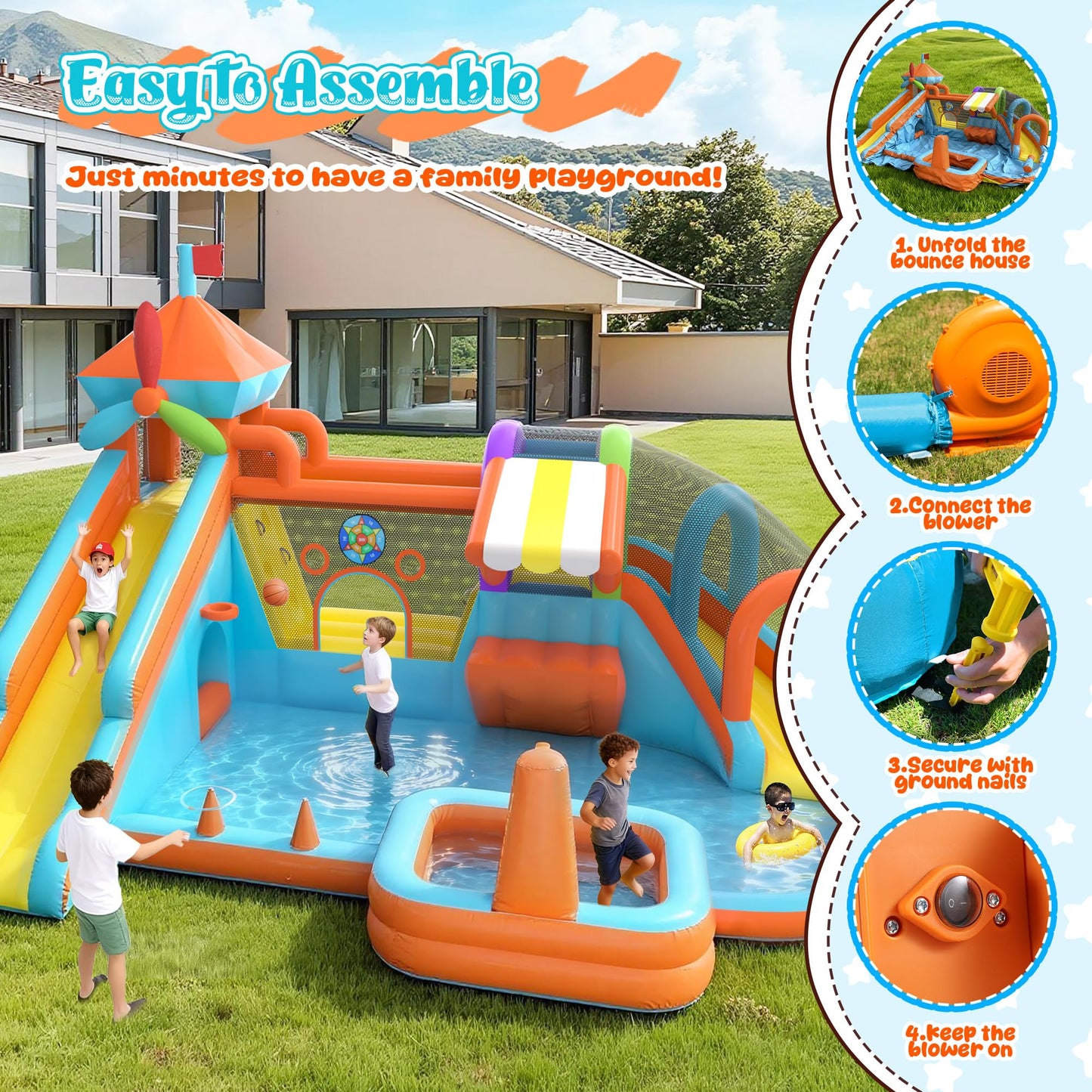 Leistooyfan 12 in 1 Double Water Slide Bounce House for Big Kids