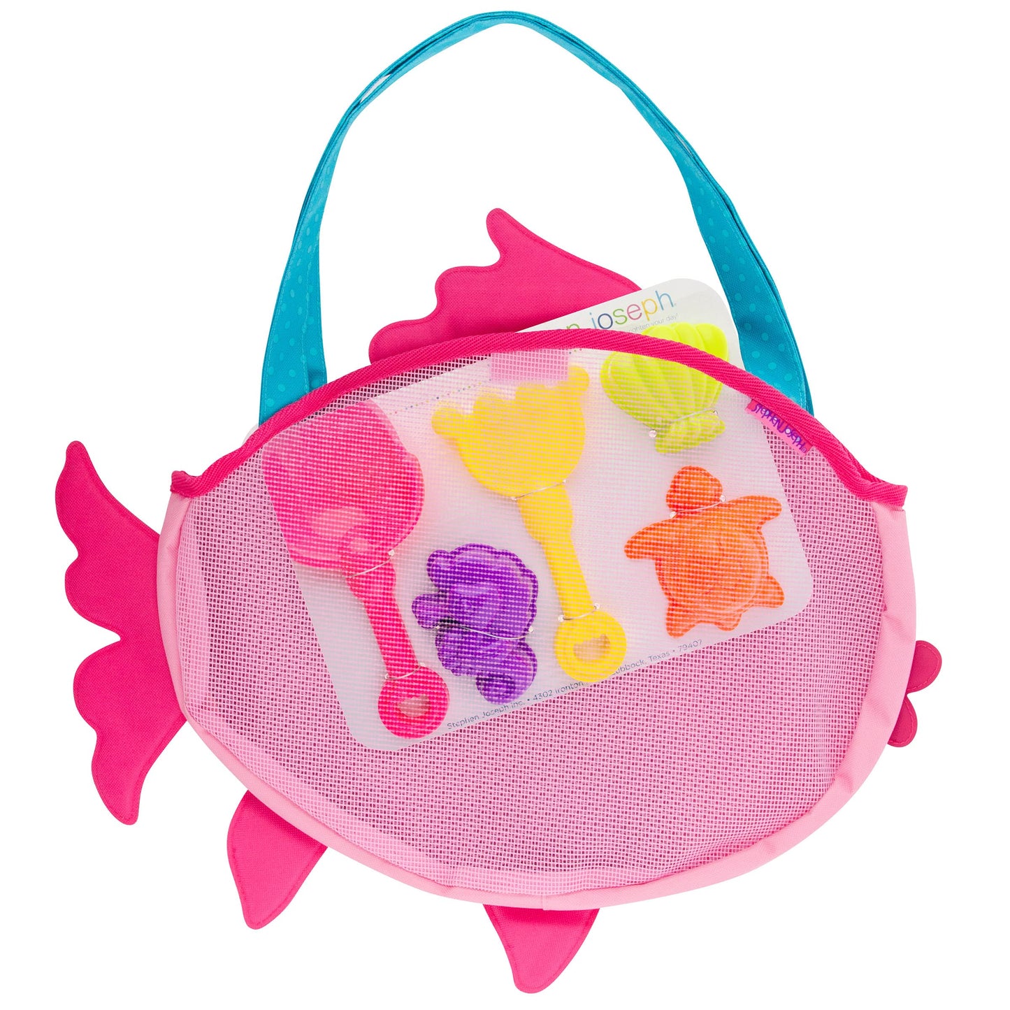 Stephen Joseph Travel Friendly 6 Piece Beach Play Set, Bag with Sand Toys for Toddlers and Kids, Pink Fish