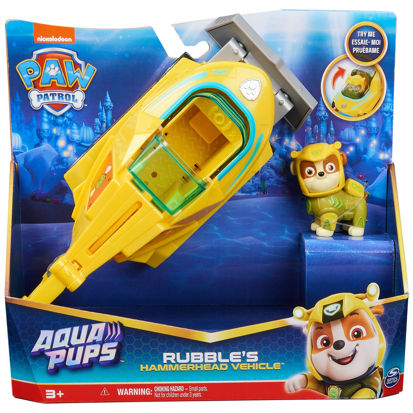 Paw Patrol Aqua Pups Rubble Transforming Hammerhead Shark Vehicle with Collectible Action Figure, Kids Toys for Ages 3 and up