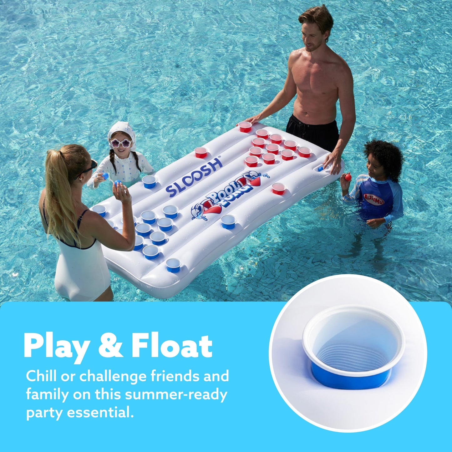 SLOOSH Pool Toys Games Set - Pong Toss Game Water Toys for Adults Kids Family Games, Inflatable Floats Lounge Raft Floating Swimming Pool Accessories