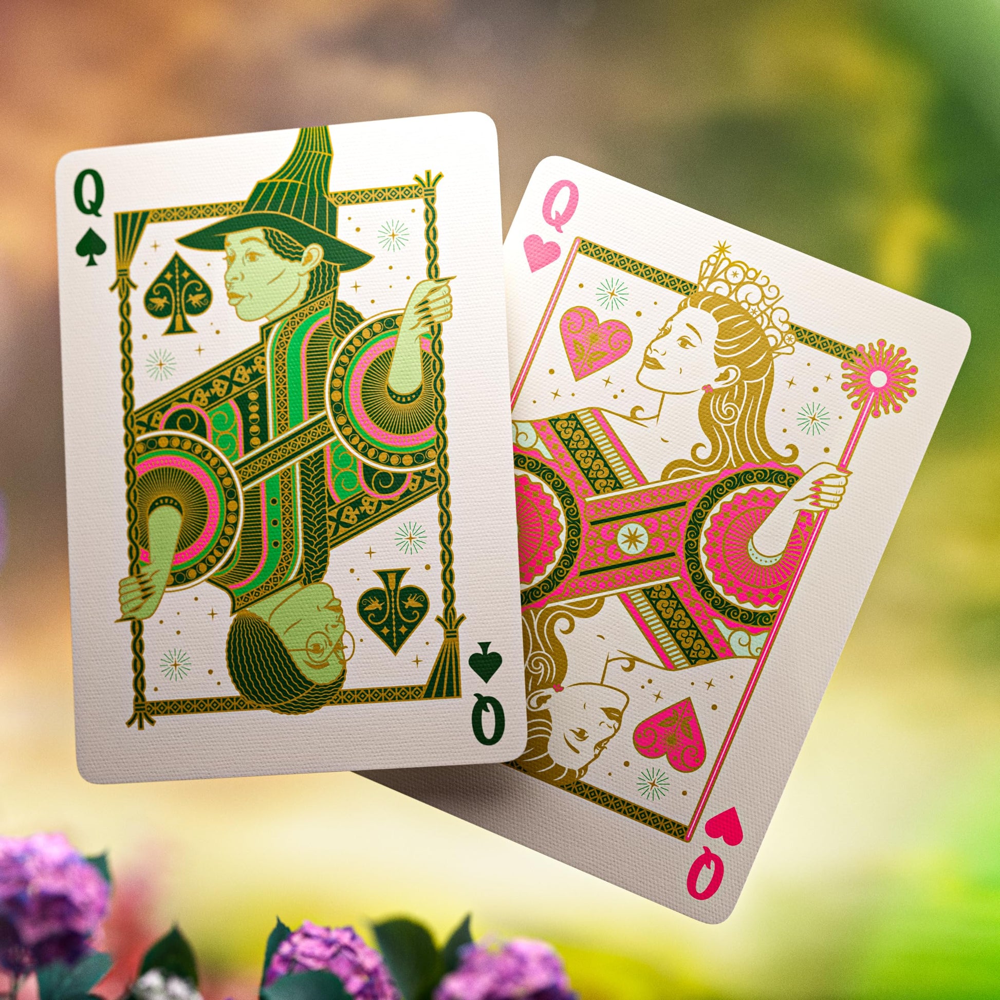 theory11 Wicked Playing Cards - Green Gold Oz Theme Poker Deck with Glinda & Elphaba Artwork, Magic, Cardistry, Game Night, Theater Fan Gift for Card