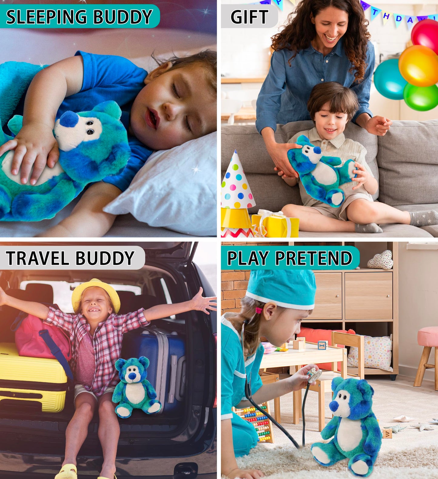 DolliBu Blue Tie-Dye Bear Plush - Super Soft Stuffed Animal, Cute Wild Animal Plush, Adorable Fluffy Stuffed Animal for Boys and Girls, Stuffed