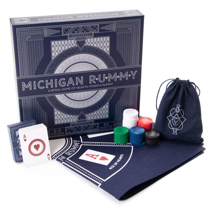 Brybelly Michigan Rummy Deluxe Edition - Strategic Mix of Hearts, Rummy, and a Poker Set - Betting & Bluffing Classic Board Games - 24-inch Rummy