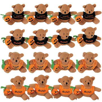 Fun Express Stuffed Bears with a Halloween T-Shirt - Trick or Treat Toys and Handouts - 12 Pieces