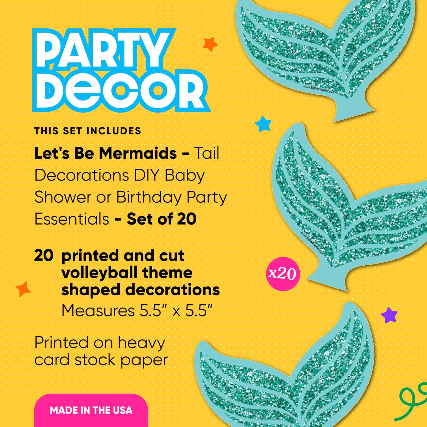Big Dot of Happiness Let's Be Mermaids - Tail Decorations DIY Baby Shower or Birthday Party Essentials - Set of 20