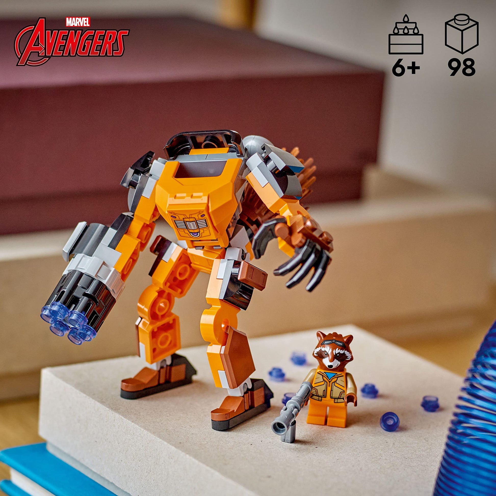 LEGO Marvel Rocket Mech Armor Set 76243, Guardians of The Galaxy Racoon Buildable Action Figure Toy, Avengers Collectable Gift Idea for Kids 6 Plus