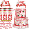 71PCS Strawberry Bow Cake Decorations Set Happy Birthday Strawberry Cake Topper and Cupcake Bows Decorations for Baby Shower Bridal Shower Graduation