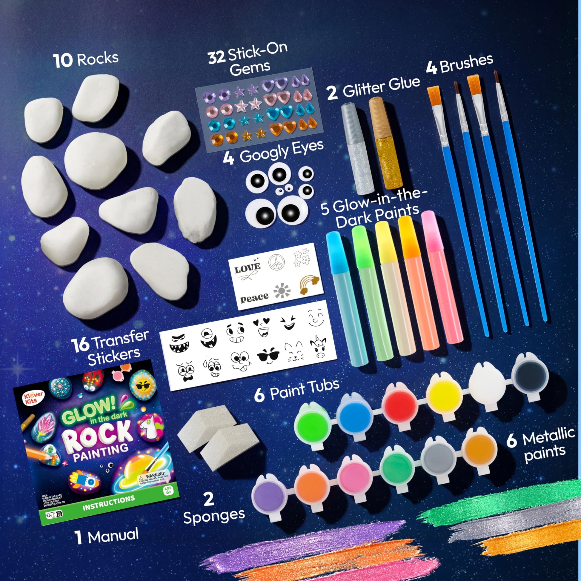 Rock Painting Kit- Glow in The Dark Rock Kit, Arts and Crafts for Kids Ages 6-12, Art Supplies Toy, Kids Craft Paint Kits, Arts & Crafts for Boys