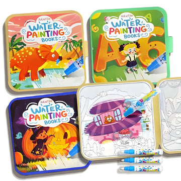 JuluTile 3 Pack Water Coloring Books for Toddlers 3-5, Mess-Free Reusable Water Reveal Activity Books with Pens, Travel Toys & Educational Learning