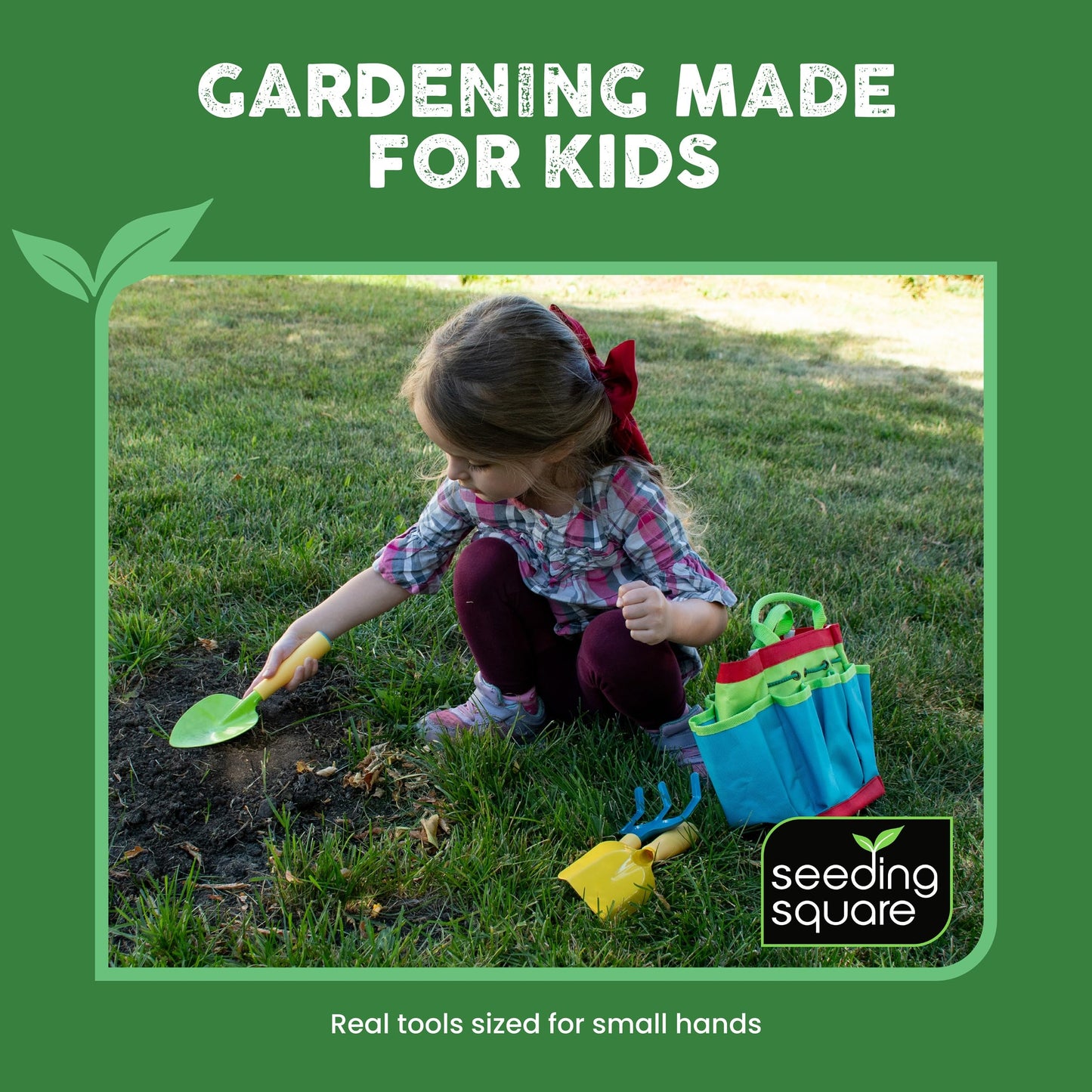 Kids Garden Tool Set with Trowel, Shovel, Rake, Watering Can & Tote Bag Kit