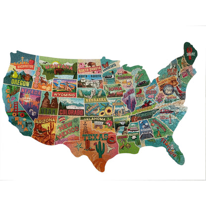 TDC Games US Map Puzzle Great American Roadtrip with Individual States, 1000 Piece Jigsaw Puzzles for Adults, Large America Shaped Educational Puzzle