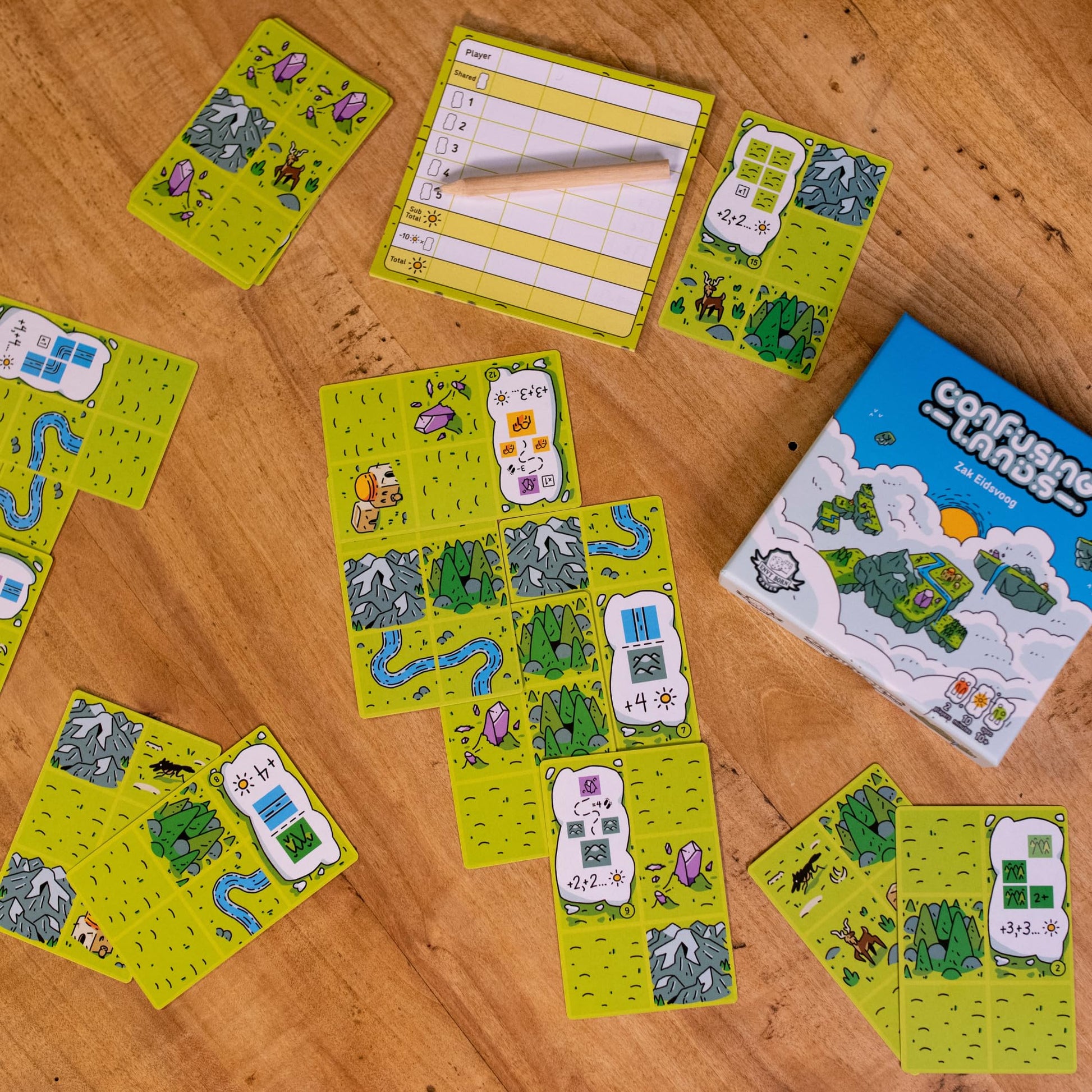 Confusing Lands | Whimsical Themed Travel Size Board Game You Can Play Anywhere | Strategic Card Placement Game | Solo Board Game | 1 - 2 Players
