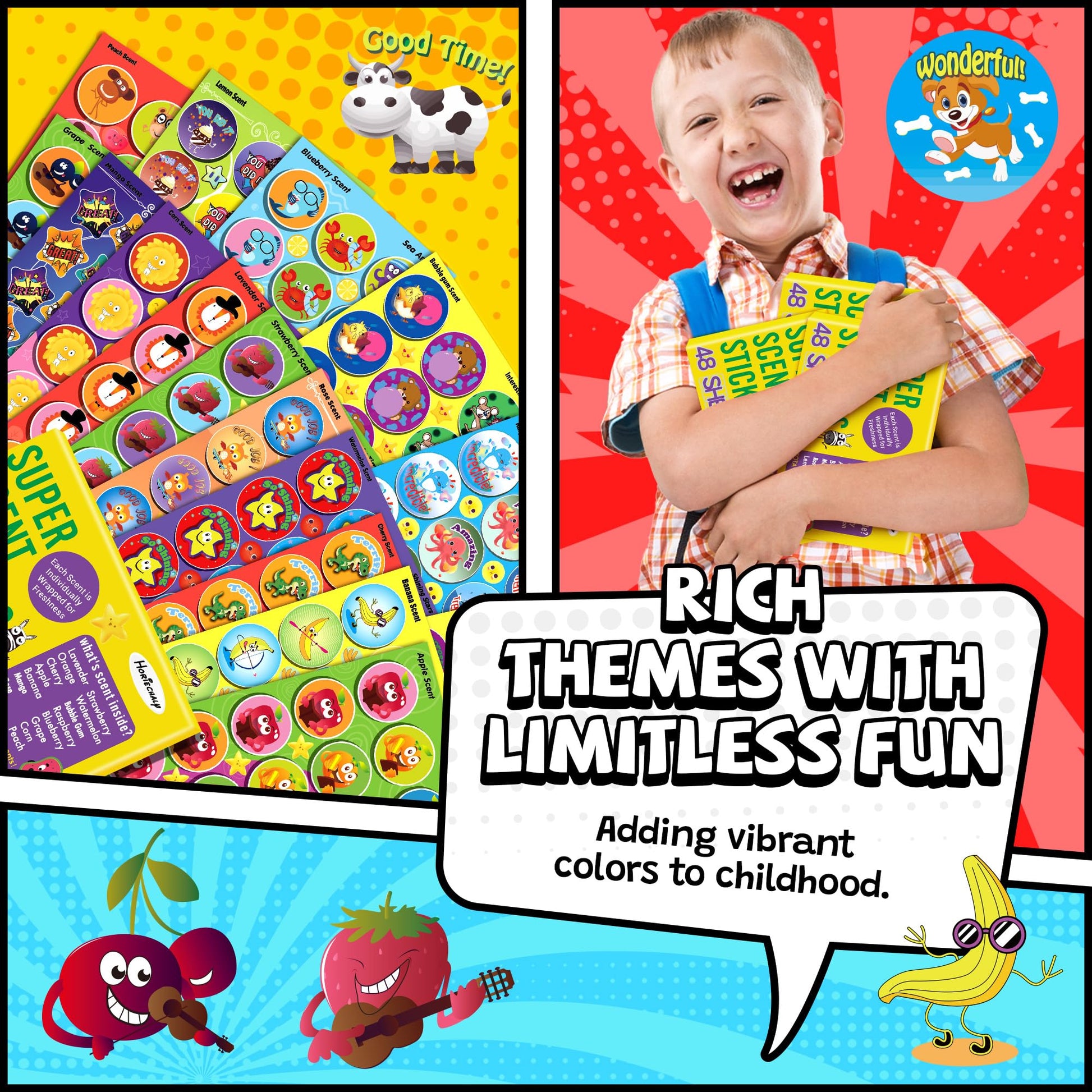 HORIECHALY Smelly Stickers Scratch and Sniff for Kids, Scented Stickers 48 Sheets 746 PCS 16 Different Scents, Sensory Fun Positive Reward