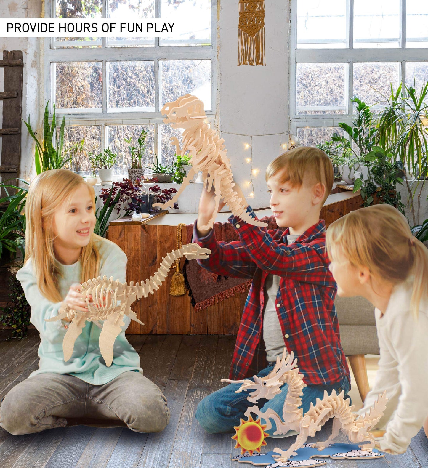 Puzzled 3D Puzzle Plesiosaurus Dinosaur Wood Craft Construction Model Kit Fun, Educational DIY Wooden Dino Toy Assemble Model Unfinished Craft Hobby