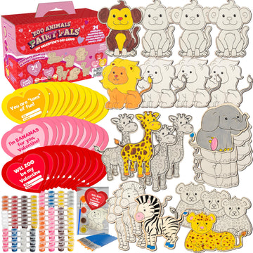 Zoo Animals Wood Painting Kits (24 ct) - Goodie Bag Party Favors for Kids Birthday Party & School Classroom Prizes - Each Craft Comes w Brush & Paints