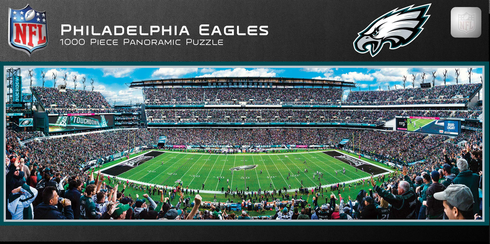 Masterpieces 1000 Piece Sports Jigsaw Puzzle - NFL Philadelphia Eagles Center View Panoramic - 13"x39"