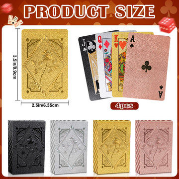 4 Pack Playing Cards, Waterproof Playing Cards, 4 Deck of Plastic Playing Card Bulk, Cool Foil Poker Card Standard Index Set for Beach Table Magic