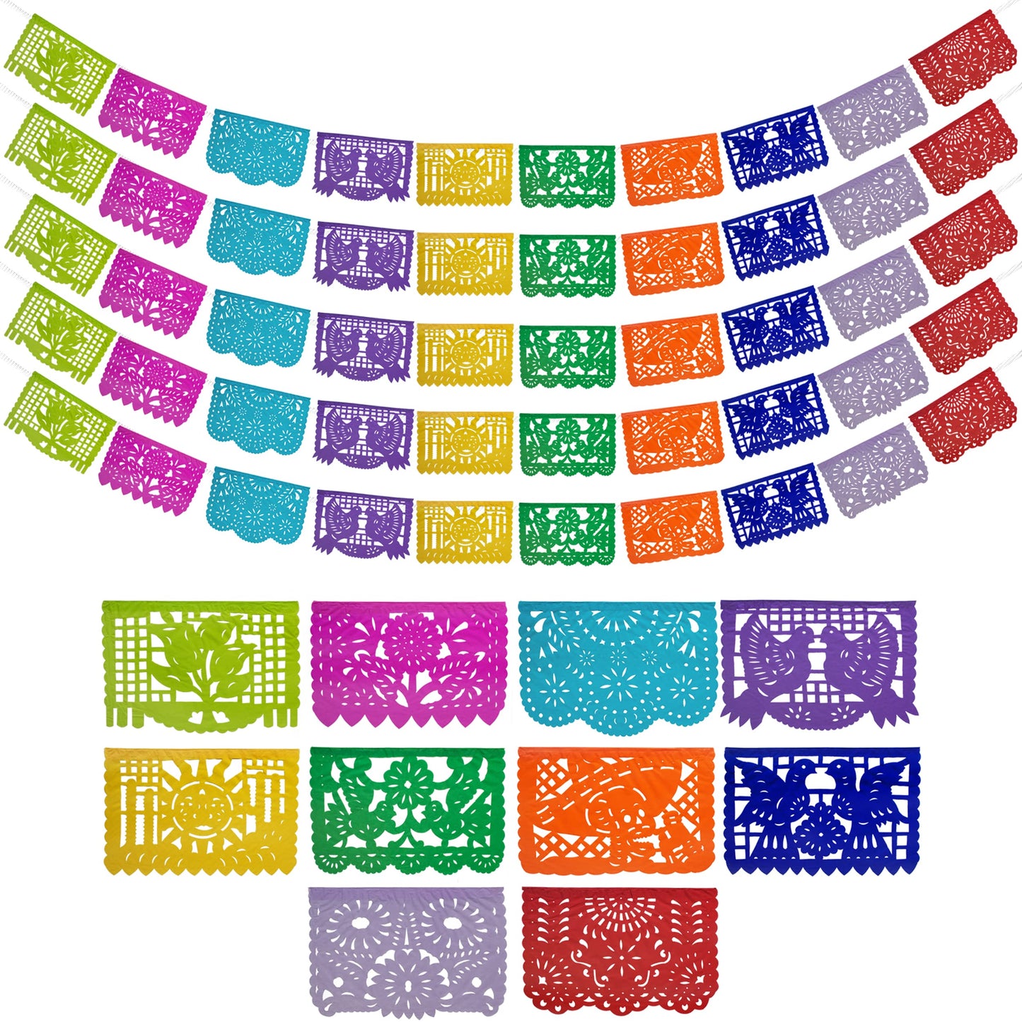 Papel Picado Banner 5-pk - Mexican Party Banners - Fiesta Party Decorations