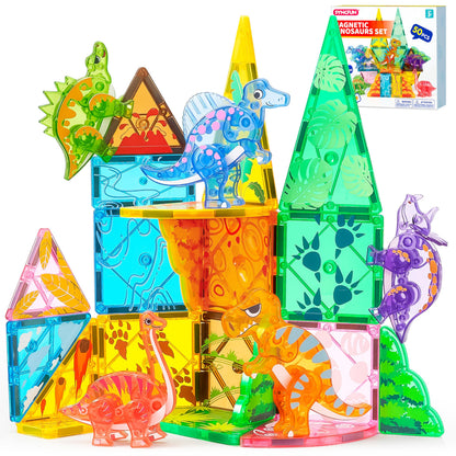 SYNCFUN Magnetic Building Tiles Dinosaur Set for Kids, 50PCS Including 5 Cute Dinosaurs, Educational STEM Toy for Boys & Girls Ages 3-5 4-8, Christmas