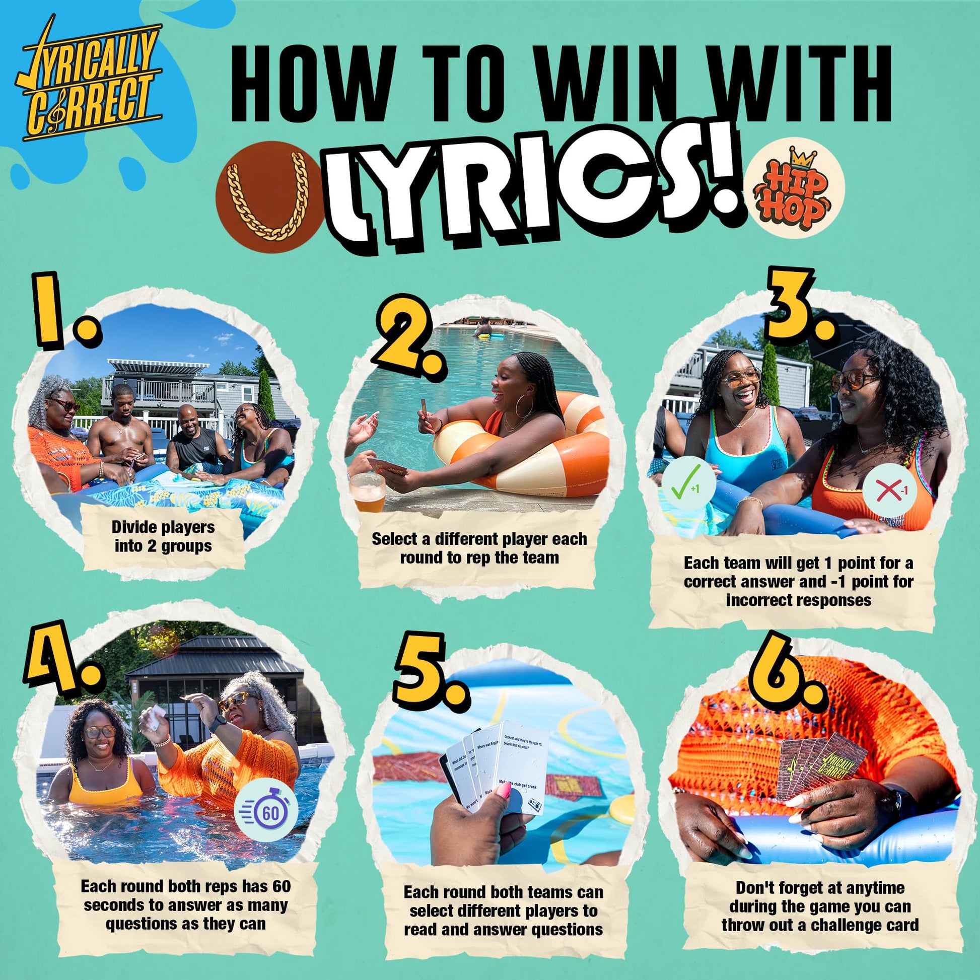 Lyrically Correct Waterproof DRIP ‘90s & 00s Hip-Hop & R&B Edition - Waterproof Music Trivia Card Game for Adults & Families - Pool, Beach & BBQ Party