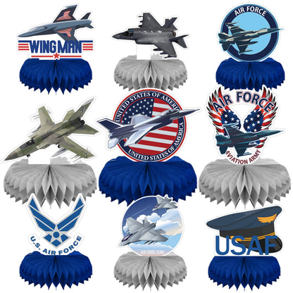 9Pcs Airplane Honeycomb Centerpieces, 3D Table Toppers, Double Sided Printed Aviation Fighter Theme Party Decorations, Birthday Party Baby Shower