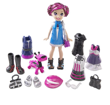 Polly Pocket Pop 'N Lock Electropop Lila and G-Tar Fashion Set