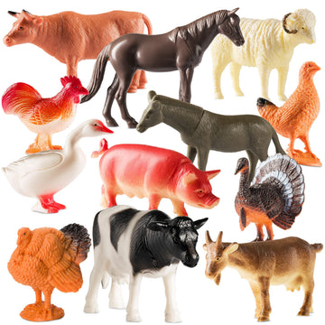 Bedwina Large Farm Animal Toys - 12 Pack - Plastic Farm Animals for Kids, Realistic 3-5 Inch Ranch / Barnyard Toy Figures Styles Include Sheep, Horse
