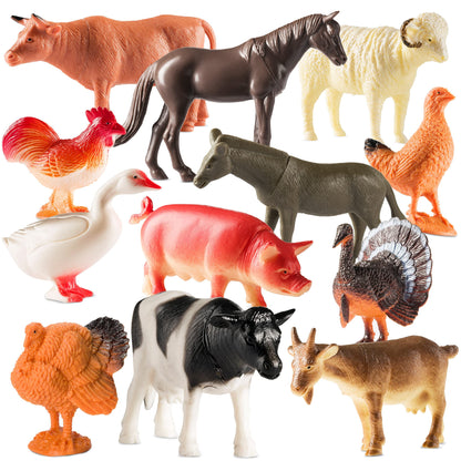 Bedwina Large Farm Animal Toys - 12 Pack - Plastic Farm Animals for Kids, Realistic 3-5 Inch Ranch / Barnyard Toy Figures Styles Include Sheep, Horse