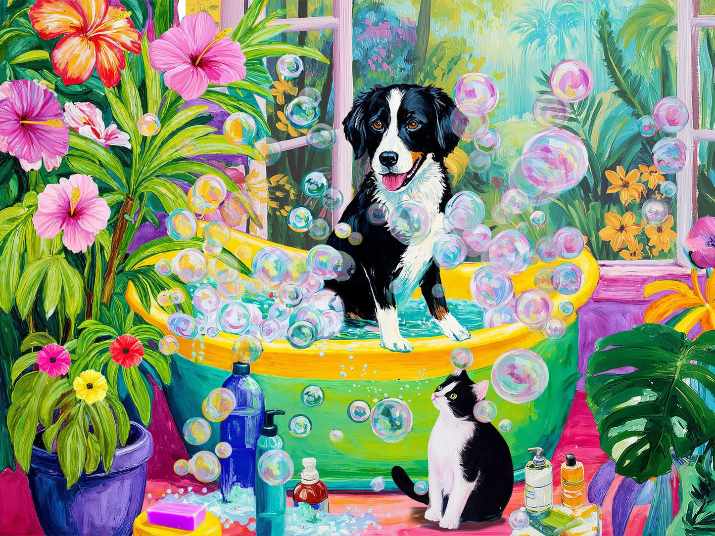 Springbok Dog Day Spa 500 Piece Jigsaw Puzzle for Adults & Family - Poster Now Included - Cute Dogs, Colorful Spa Scene - Unique Cut Pieces - Made in