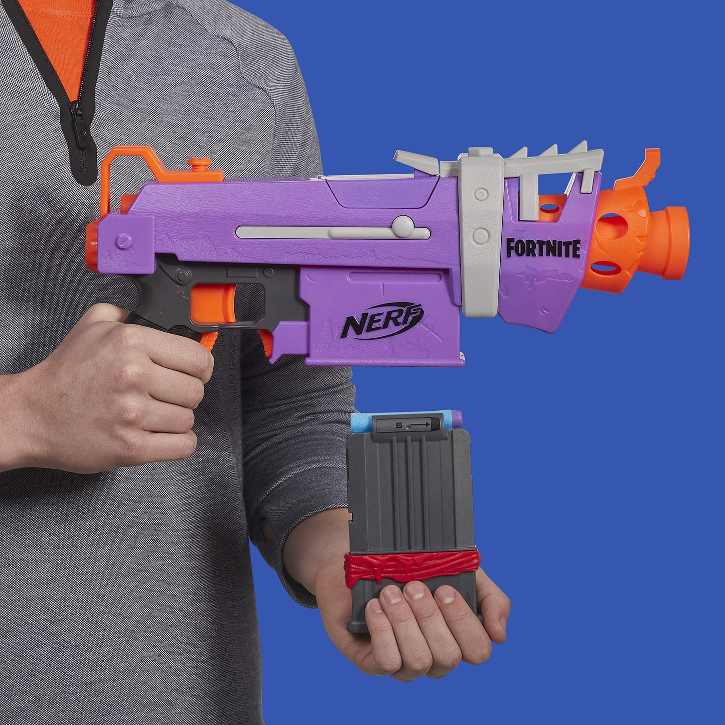 Nerf Fortnite SMG-E Blaster - Motorized Dart Blasting - 6-Dart Clip, 6 Official Elite Darts - for Youth, Teens, Adults