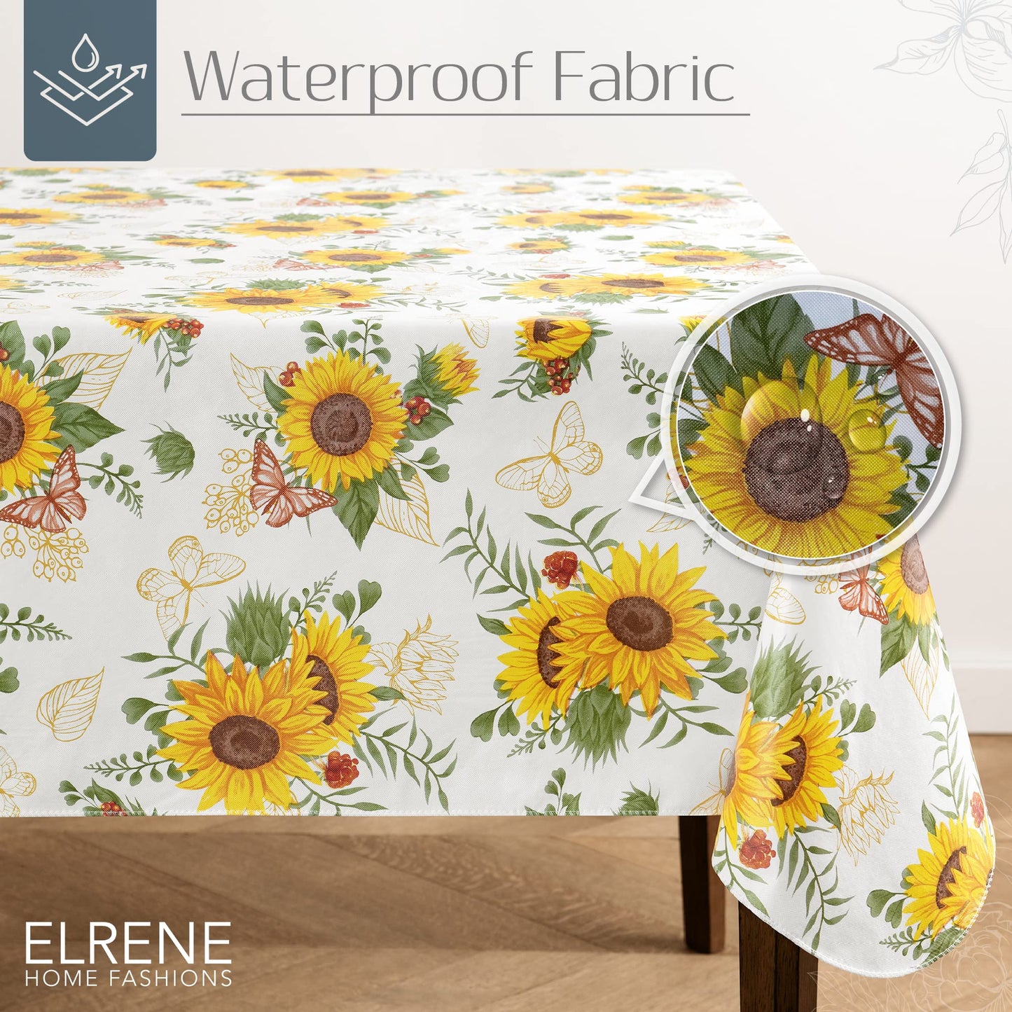 Elrene Home Fashions Sunflower Season Vintage Floral Water- and Stain-Resistant Vinyl Tablecloth with Flannel Backing, 60 Inches X 84 Inches