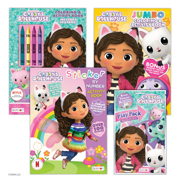 Gabby's Dollhouse Coloring Book Bundle - 4-Pack Activity Set with Coloring Books, Crayons, Stickers, Ages 3+