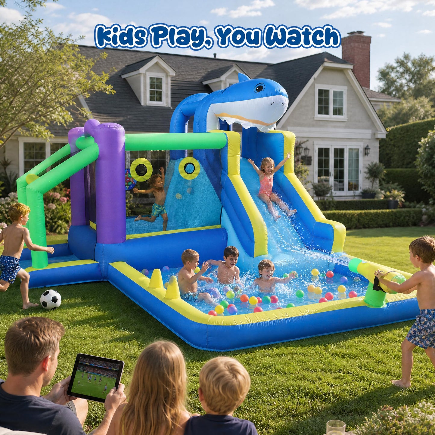 Inflatable Water Slide, 10-in-1 Bounce House with Jumping Area, Splash Pool, Climbing Wall, 13.3x11.3FT Heavy Duty Bouncy Castle for Kids, Outdoor