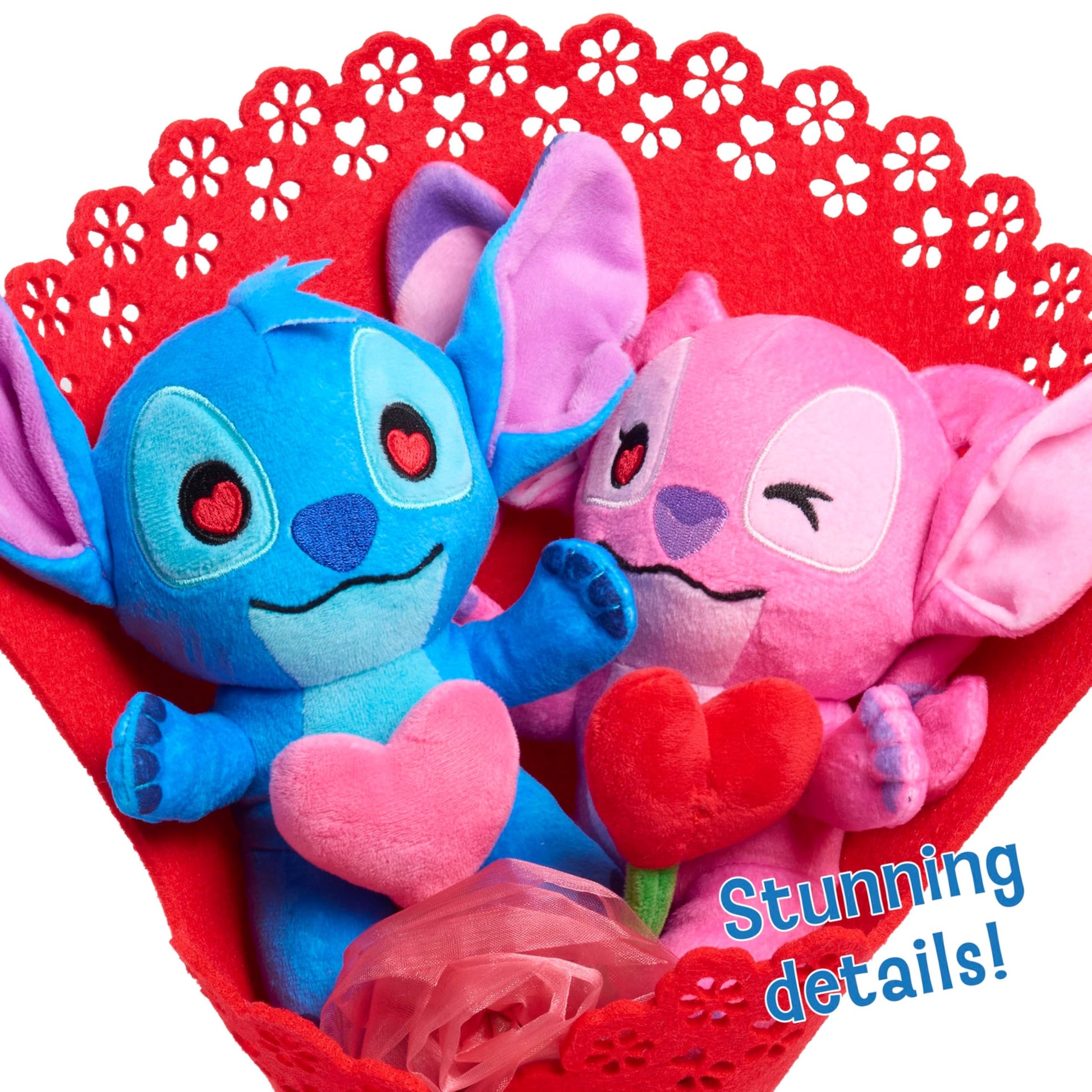 Disney Stitch Valentine 13.5-inch Medium Plush Bouquet, 4 Stuffed Animals Included, Kids Toys for Ages 3 Up by Just Play