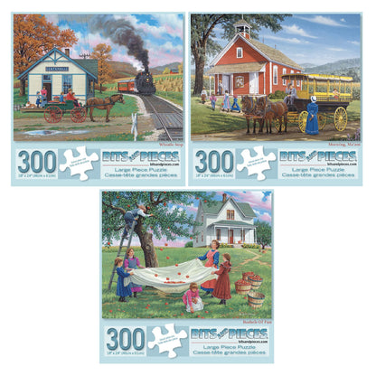 Bits and Pieces - Value Set of Three Large 300 Piece Jigsaw Puzzles for Adults - Sunny Season Collection by Artist John Sloane, Completed Puzzle Size