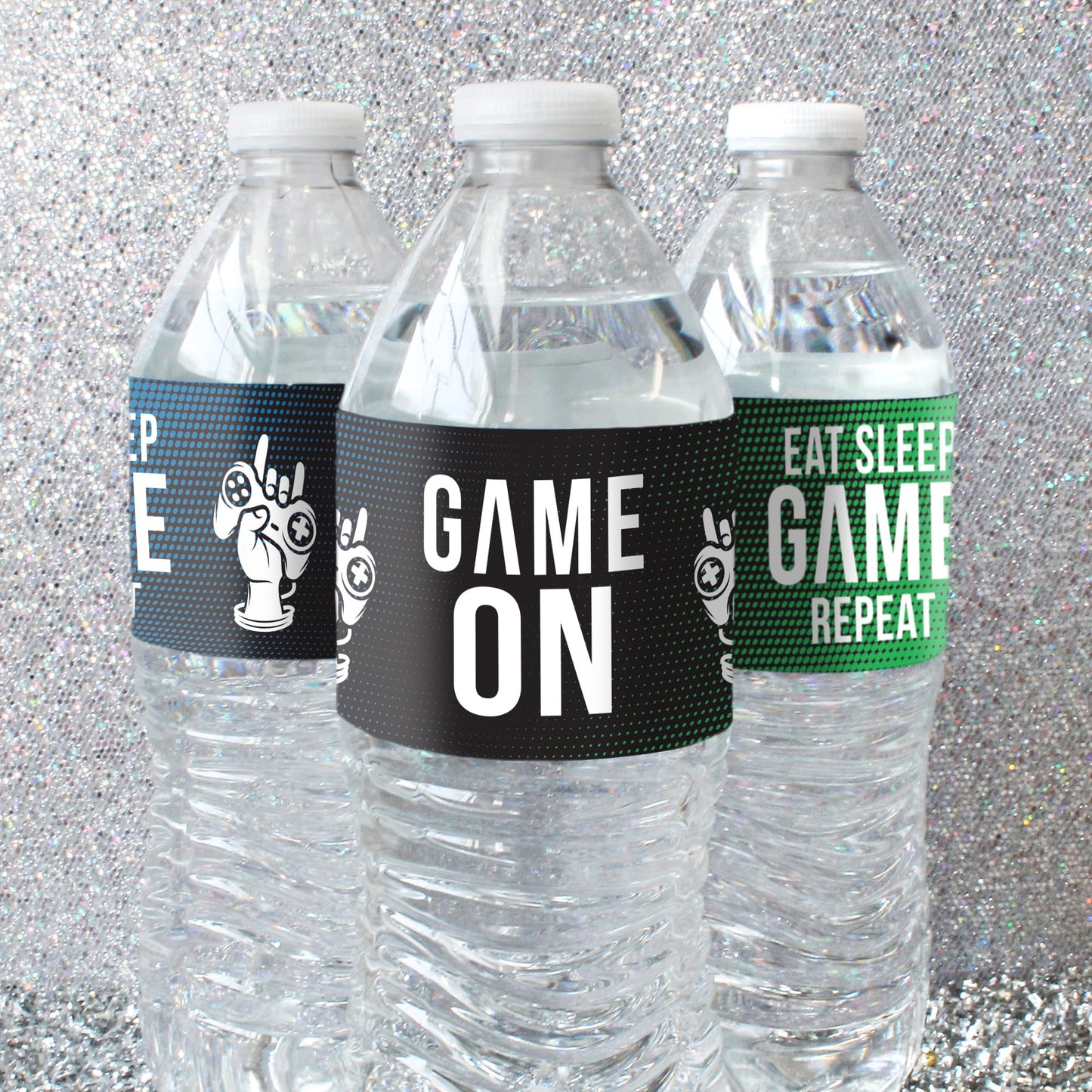 DISTINCTIVS Gamer Birthday Party Favors - Video Game Water Bottle Labels - 20 Waterproof Stickers for Gaming Birthday Party Decorations and Supplies