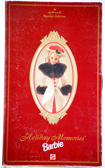 Barbie Year 1995 Hallmark Special Edition 12 Inch Doll - Holiday Memories Barbie with Red Satin Dress, Flocked Coat with "Faux Fur" Collar and