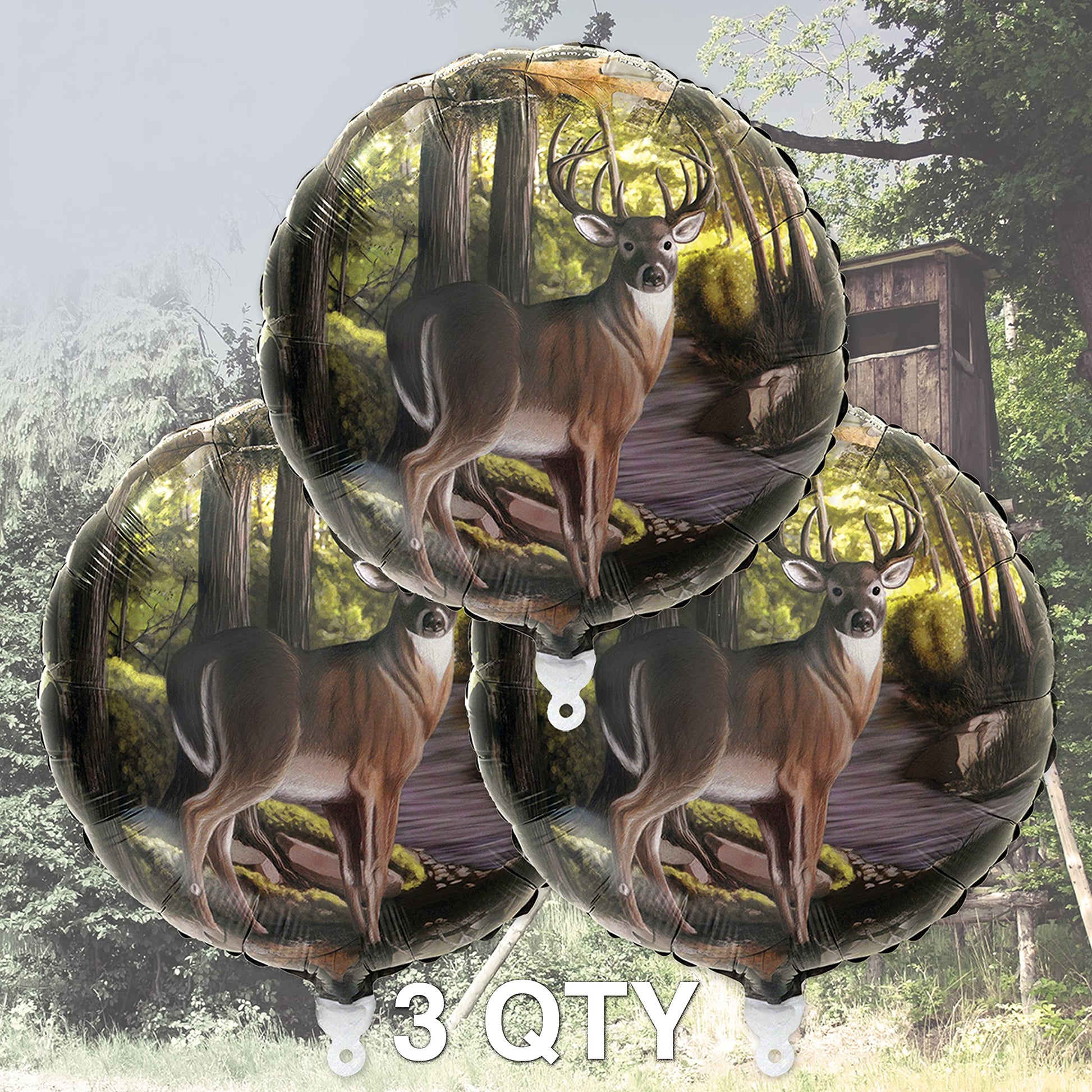 Havercamp Buck Party Balloons (3 pcs.)! 3 Deer (18") Mylar Balloons in Next Camo pattern. Camouflage Motif with Beautiful Buck. Great for Hunter