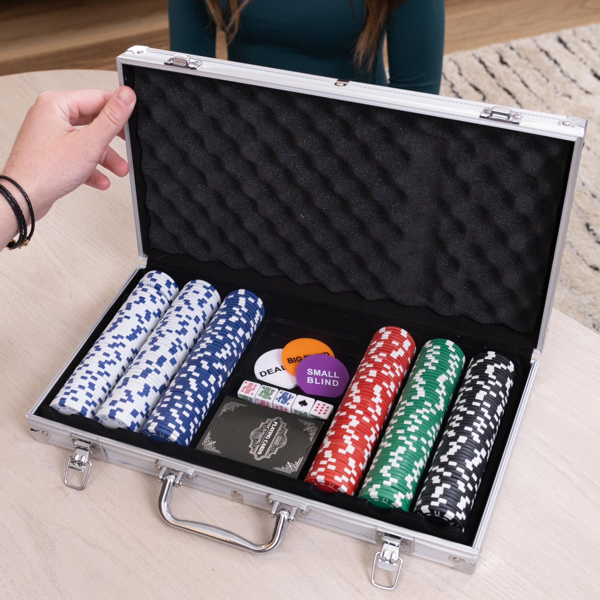 Elbow Room Games 300 Piece Poker Set, Includes Colored Chips, Dice, Dealer and Blind Chips, Deck of Cards in a Carrying Case