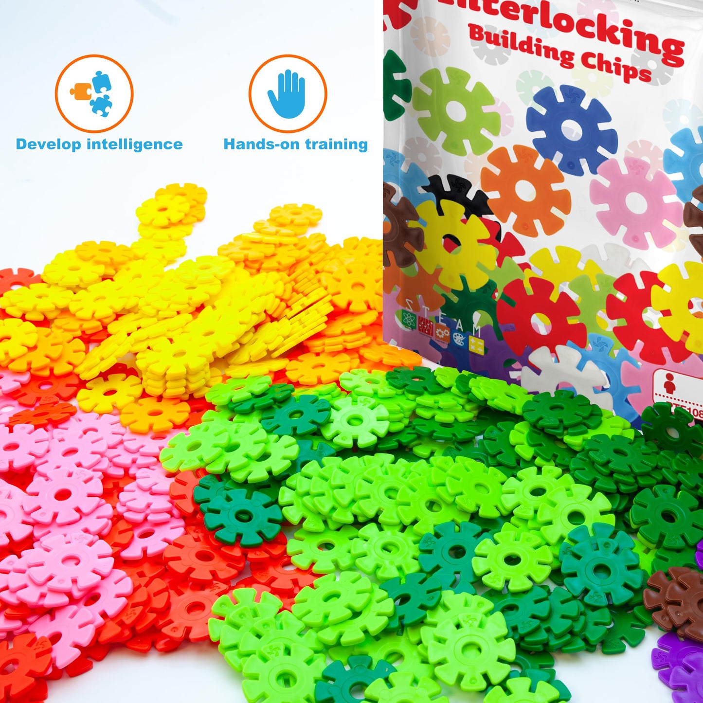 PicassoTiles Building Chip Interlocking Disc Construction Blocks in Brown Color STEM Learning Early Education Toy Engineering Playset Child Brain