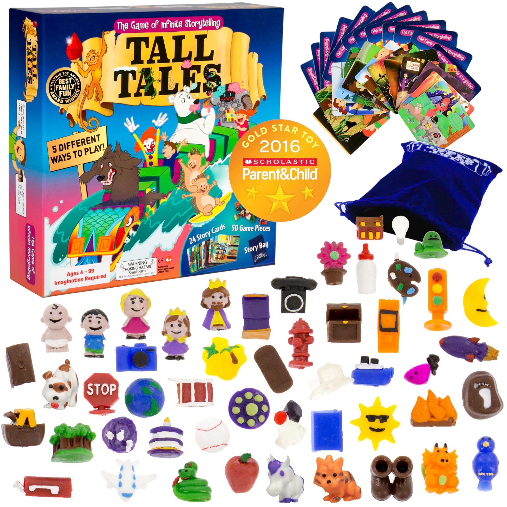 SCS Direct, Tall Tales Board Game & Expansion Combo Pack (93 Piece Set) - Educational Story Telling Game w Story Cards & Game Pieces for 5 Ways