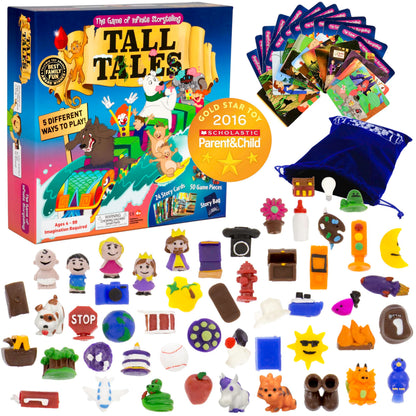 SCS Direct, Tall Tales Board Game & Expansion Combo Pack (93 Piece Set) - Educational Story Telling Game w Story Cards & Game Pieces for 5 Ways