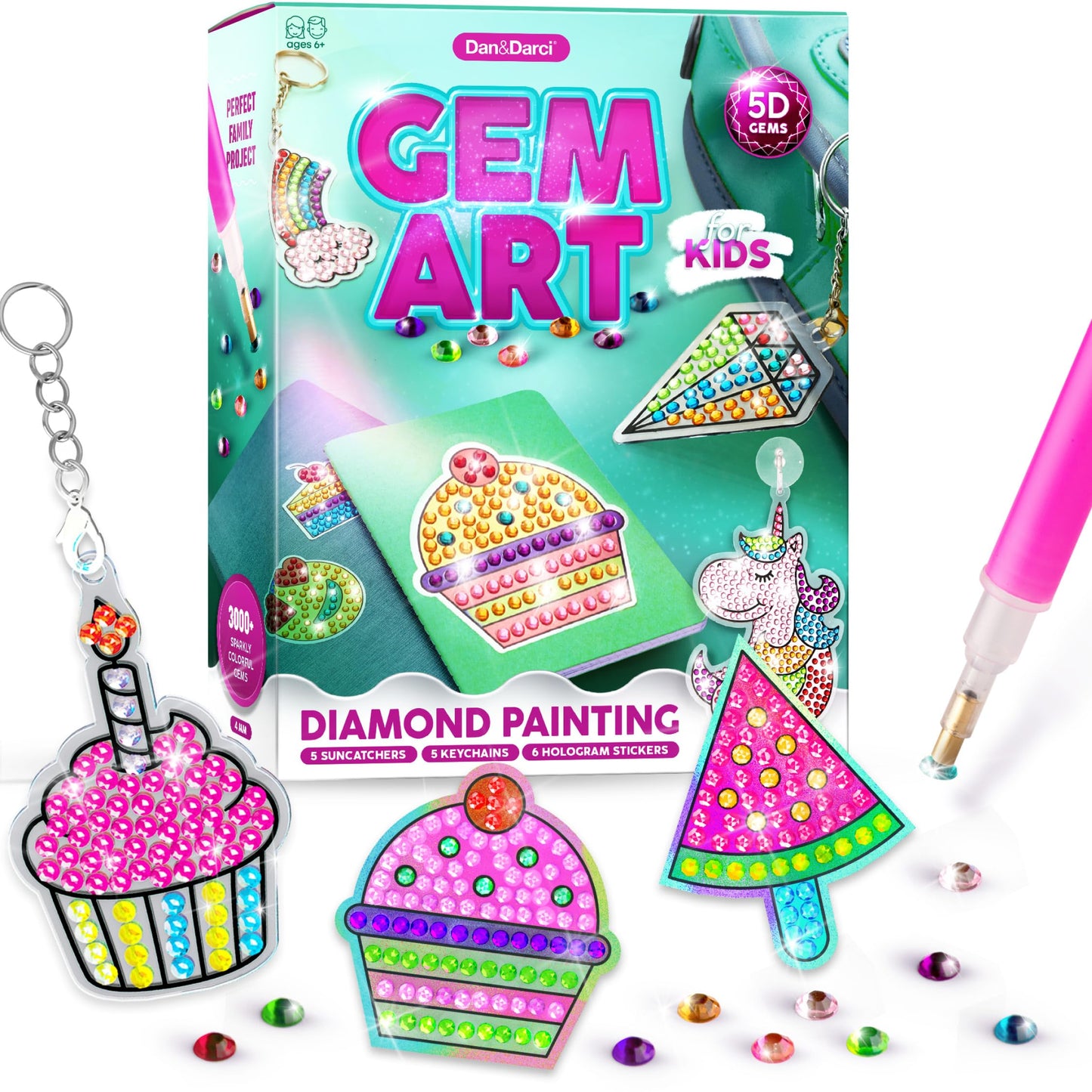 Dan&Darci Diamond Art Kit for Kids - Gem Painting - Arts & Crafts Kits for Ages 6-12 - Gifts for 6, 7, 8, 9, 10, 11, 12 Year Old Boy & Girl - Girls