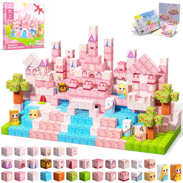 SSAWER Magnetic Blocks, 100PCS Magnetic Tiles Building Blocks, Magnet Cubes STEM Sensory Game Toys Christmas Birthday Gifts for Kids Girls Age 3+
