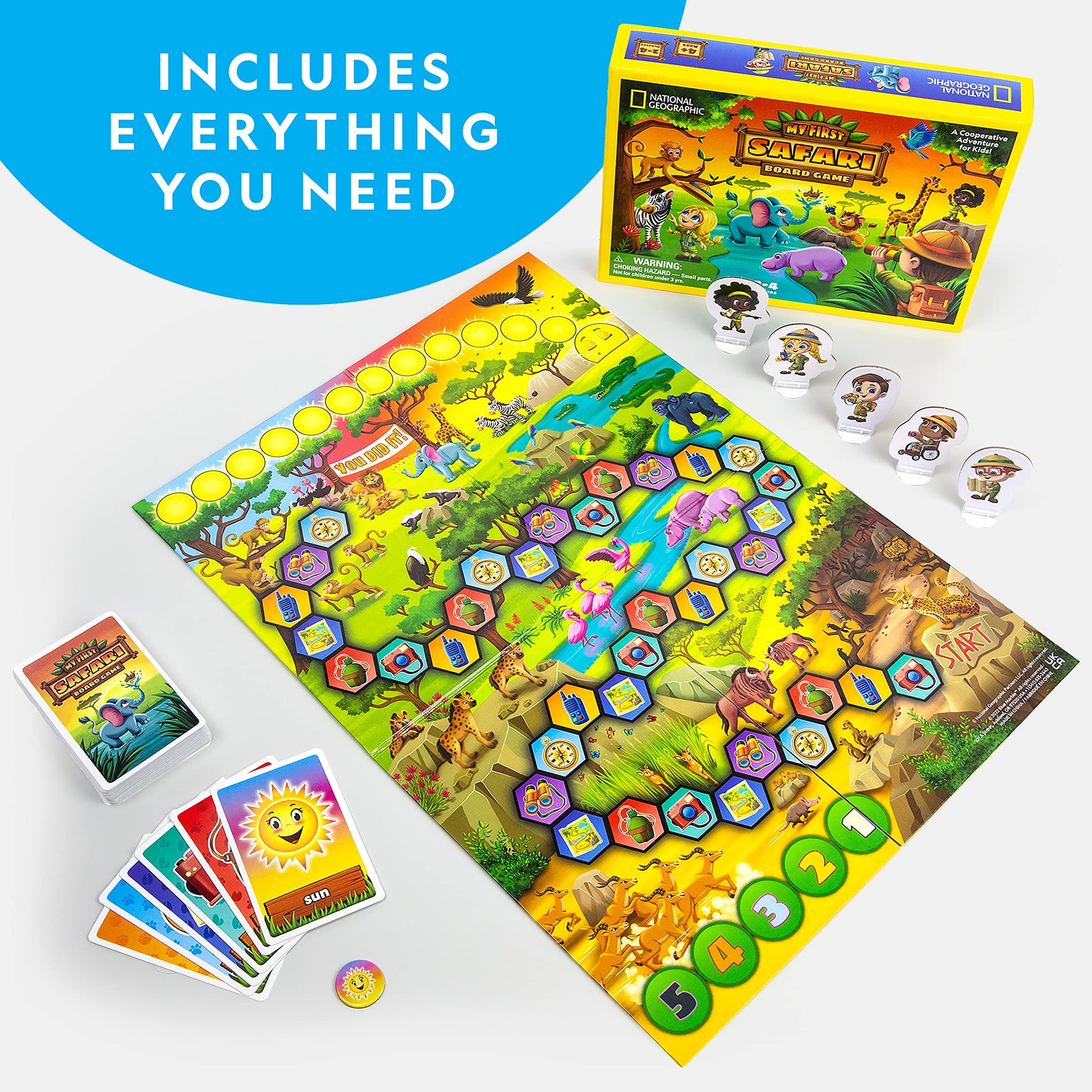 NATIONAL GEOGRAPHIC My First Safari Board Game for Kids 4-6 Animal Game for Adults, Cooperative Fun Perfect for Family Game Night, Board Games