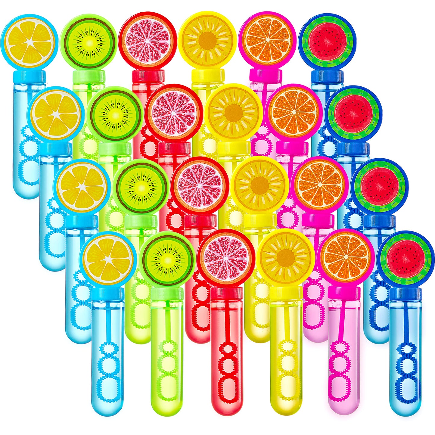 Sloosh 24 Pack Fruits Mini Bubble Wands (1 oz) for Kids, Summer Bubble Fun Activity, Easter, Themed Birthday Wedding, Assortment Party Favors Gift